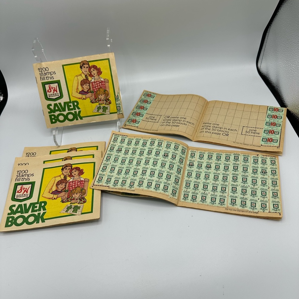 Vintage S & H Green Stamps Saver Books Filled 1’s & 10's Stamps Lot Of 6